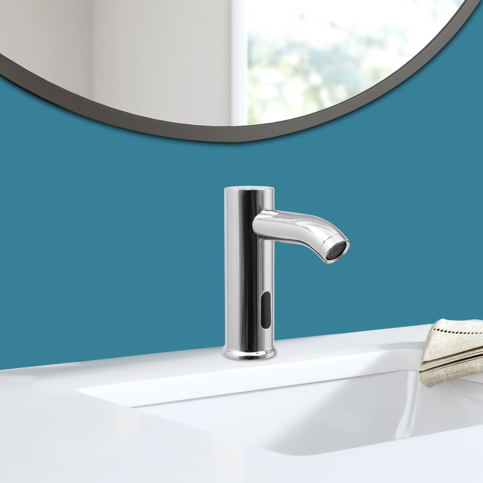 Rubinetto senza contatto,Rubinetto del sensore,Rubinetto automatico lavabo lavabo miscelatore argento,Tubi lunghi,Copertura decorativa,per case, ristoranti, centri commerciali