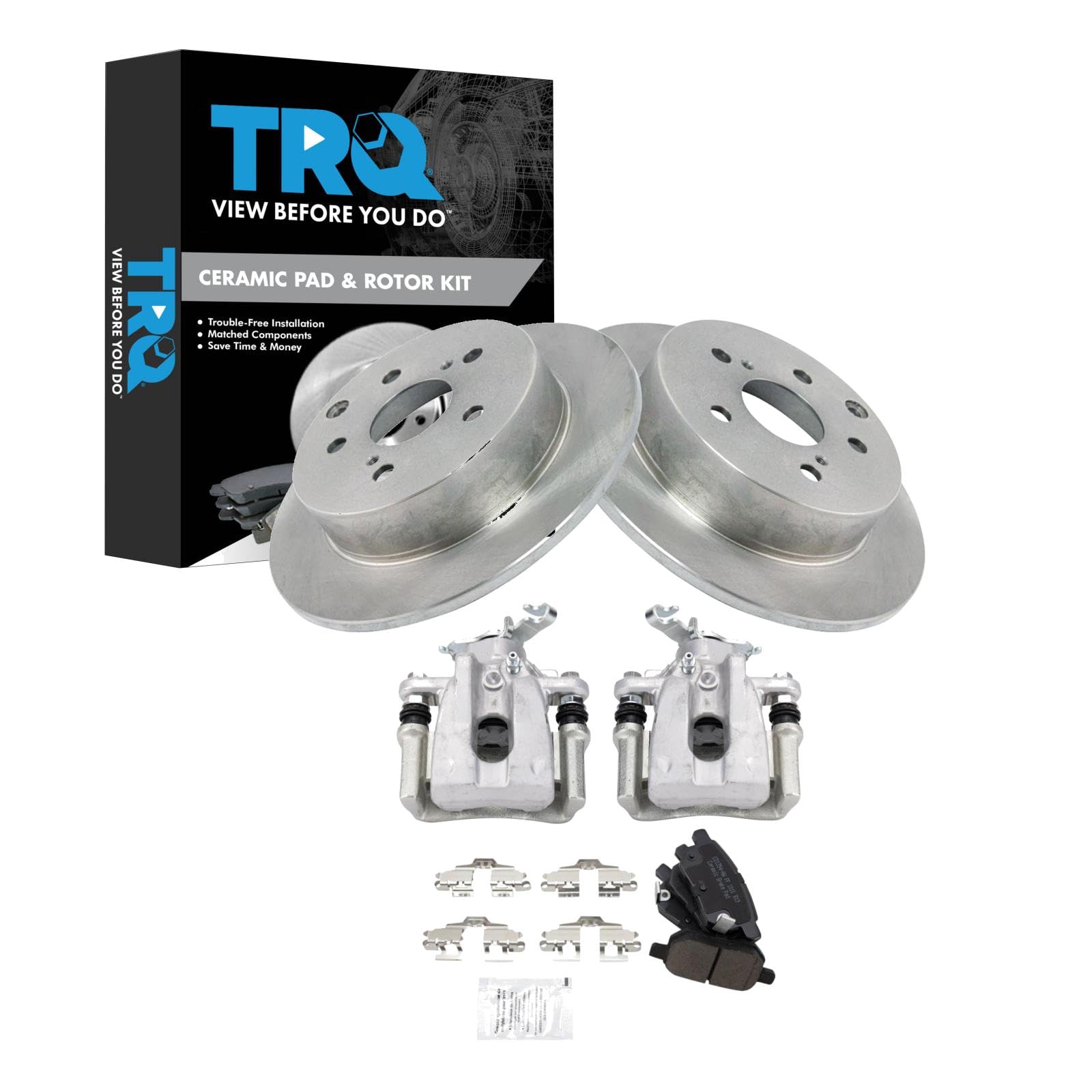 TRQ Rear Brake Pad &amp; Rotor Kit Ceramic Compatible with 2010 Toyota Matrix