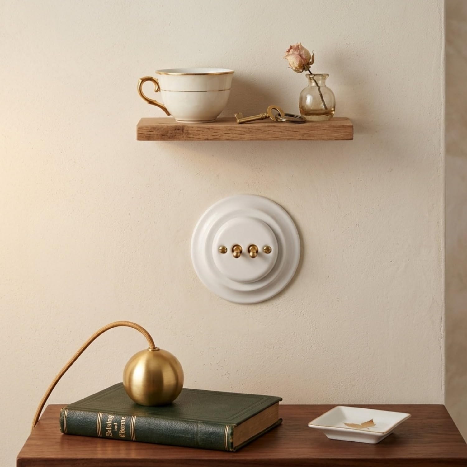 Unterputz Porzellan Retro Toggle Brass Doppelschalter, All-in-One, Serie PR1 weiß