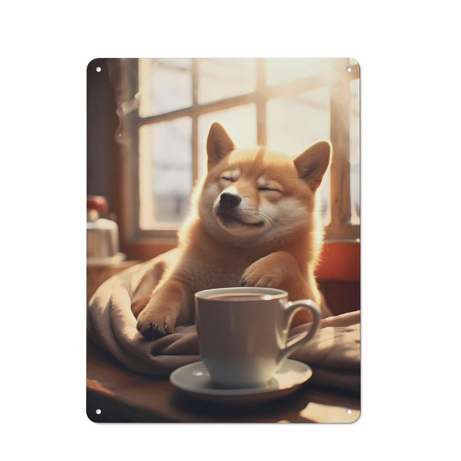 Junmoney Shiba Inu Coffee Cute Dog For Garden Room Or Summerhouse, Retro Metal Sign 40X30cm, For Metal Sign Collectors, For Vintage Wall Decor Fans