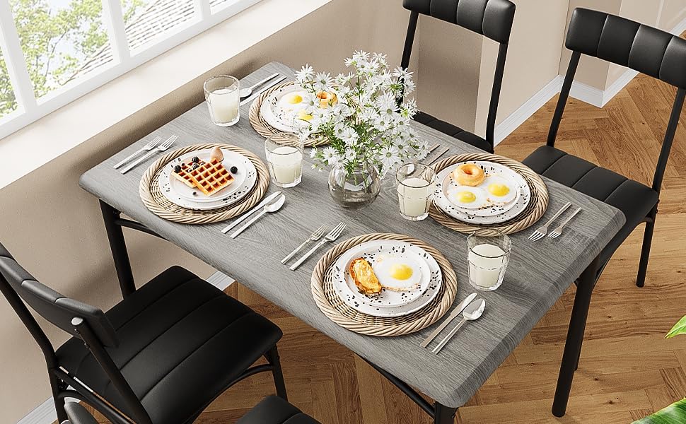 Miniatura 5 de Juego de mesa de comedor para 4, mesa de comedor moderna de cocina con sillas tapizadas, muebles de 5 piezas que ahorran espacio para apartamentos