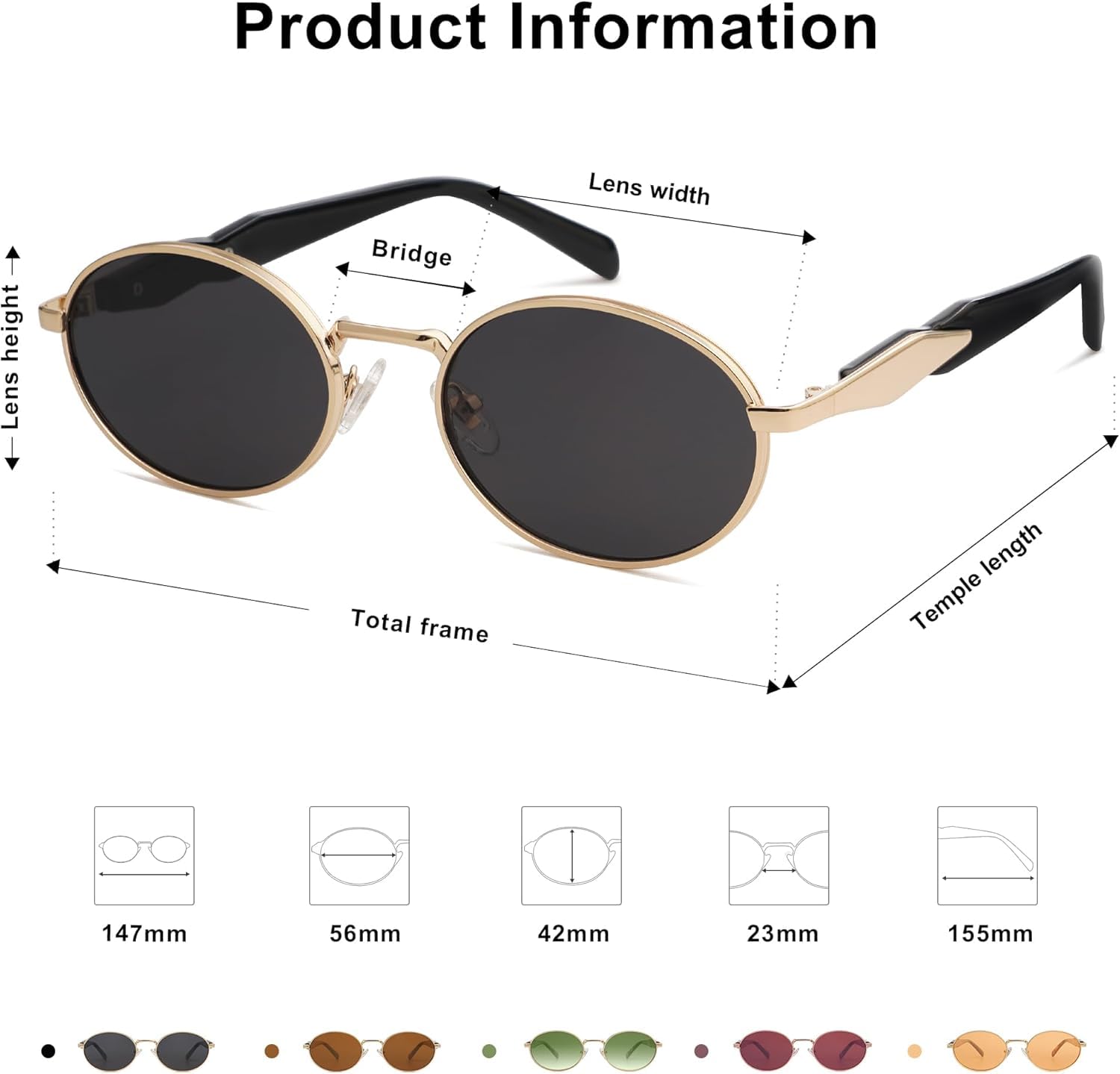 CREEK Unisex UV Protected Retro Oval Sunglasses | Trendy Metal Sun Glasses Classic Shades | UV400 Protection (GOLD-BLACK), 142 mm - Image 4 thumbnail