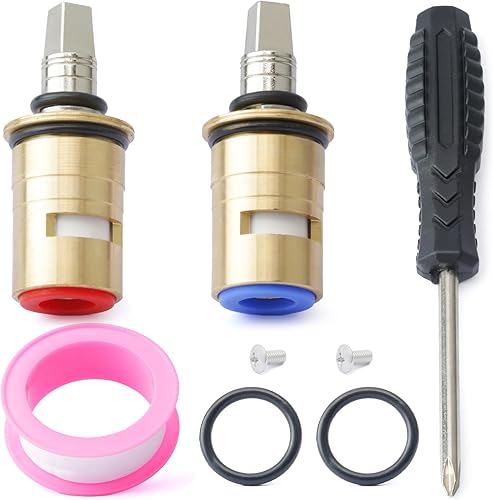 1-099XKJKABNF & 1-100XKJKABNF Kit de cartucho de grifo de cerámica fría y caliente de 14 vueltas, construcción de latón, vástago corto