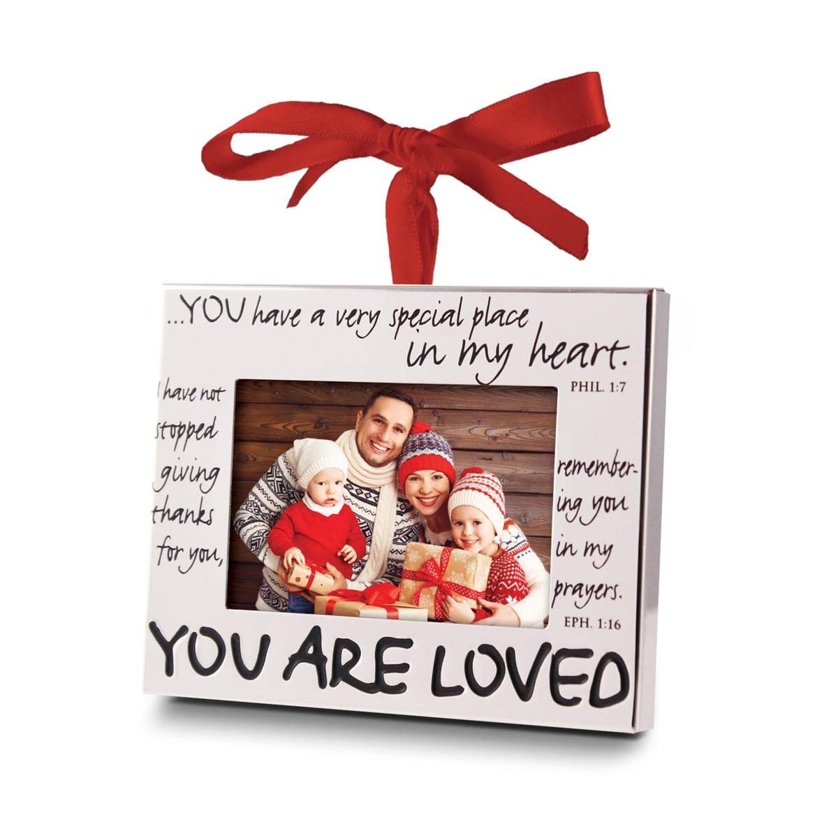 Lighthouse Christian Products You are Loved Grey 4 x 3 Metal Mini Picture Frame Christmas Ornament