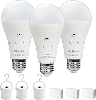 JackonLux Battery Operated Light Bulb for Lamps Without Electricity Screw in Light Bulb Wireless Light Bulbs Cordless Bulb Chargable Light E26 for Home Power Failure Outdoor Activities 9W 3PK
