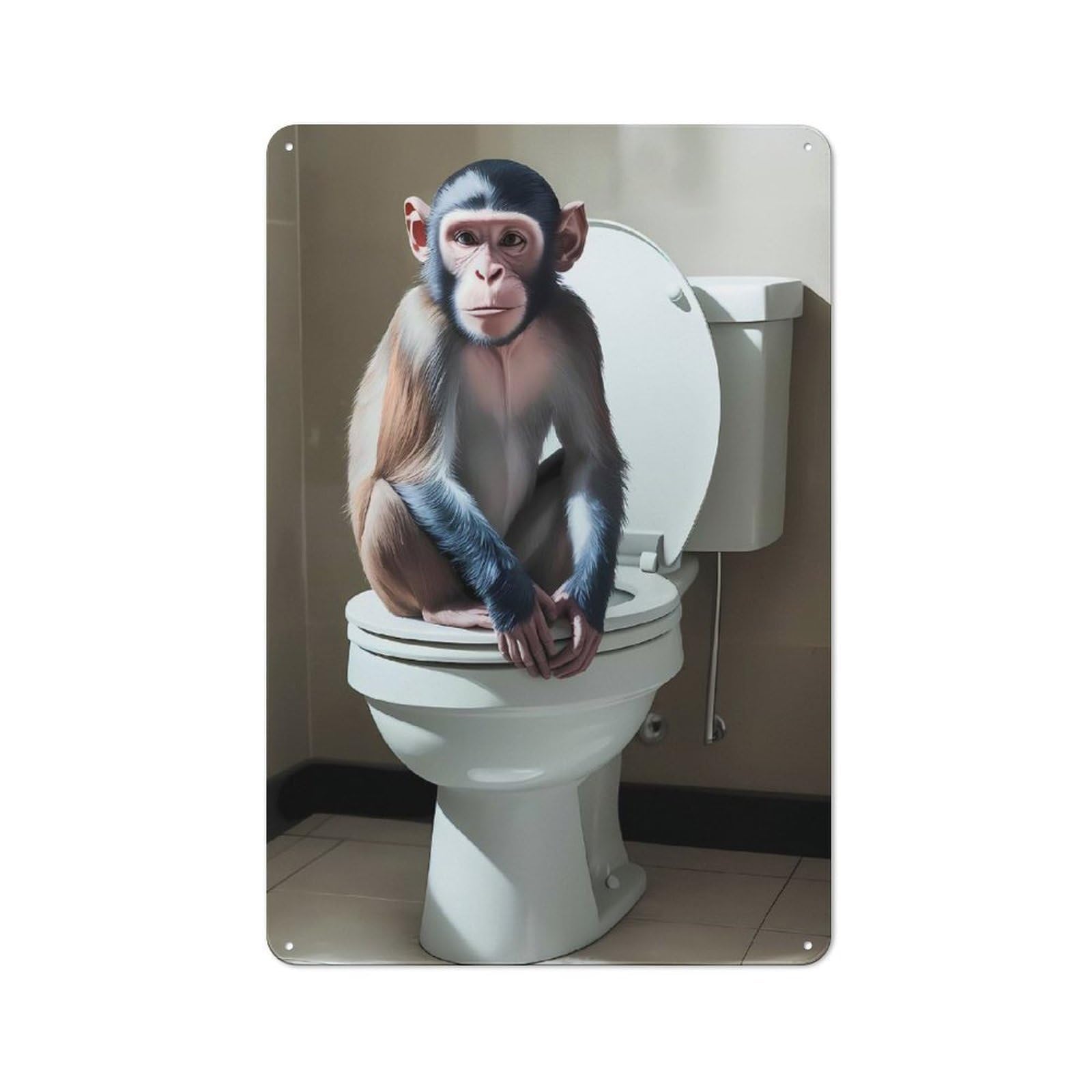 Junmoney Style-9 For Lounge Or Reading Corner, Monkey On Toilet Bathroom Art Retro Tin Sign 30X20cm, Gift For Reading Corner Decorators During The Christmas Season