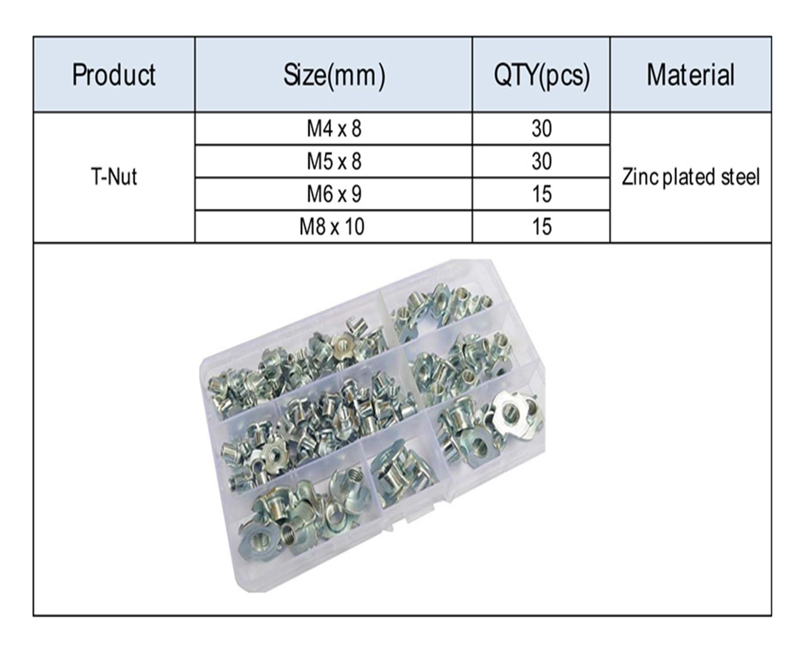 Four Pronged T Nuts, 100PC Four Claw Thickened Steel M4 M5 M6 M8 Speaker Nut T-nut Blind Pronged Tee Nut Furniture Hardware