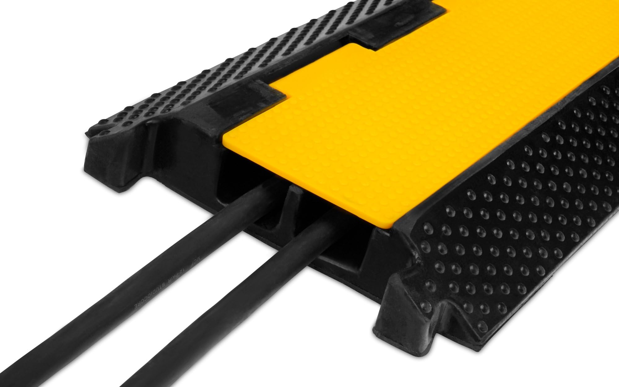 Pronomic Protector 2-100L Kabelbrücke 2-Kanal mit Steckverbindung 100 x 25 x 5 cm - Kabelkanal aus Kunststoff für Versanstaltungen - Kabel Überfahrschutz für Boden - Schwarz/Gelb