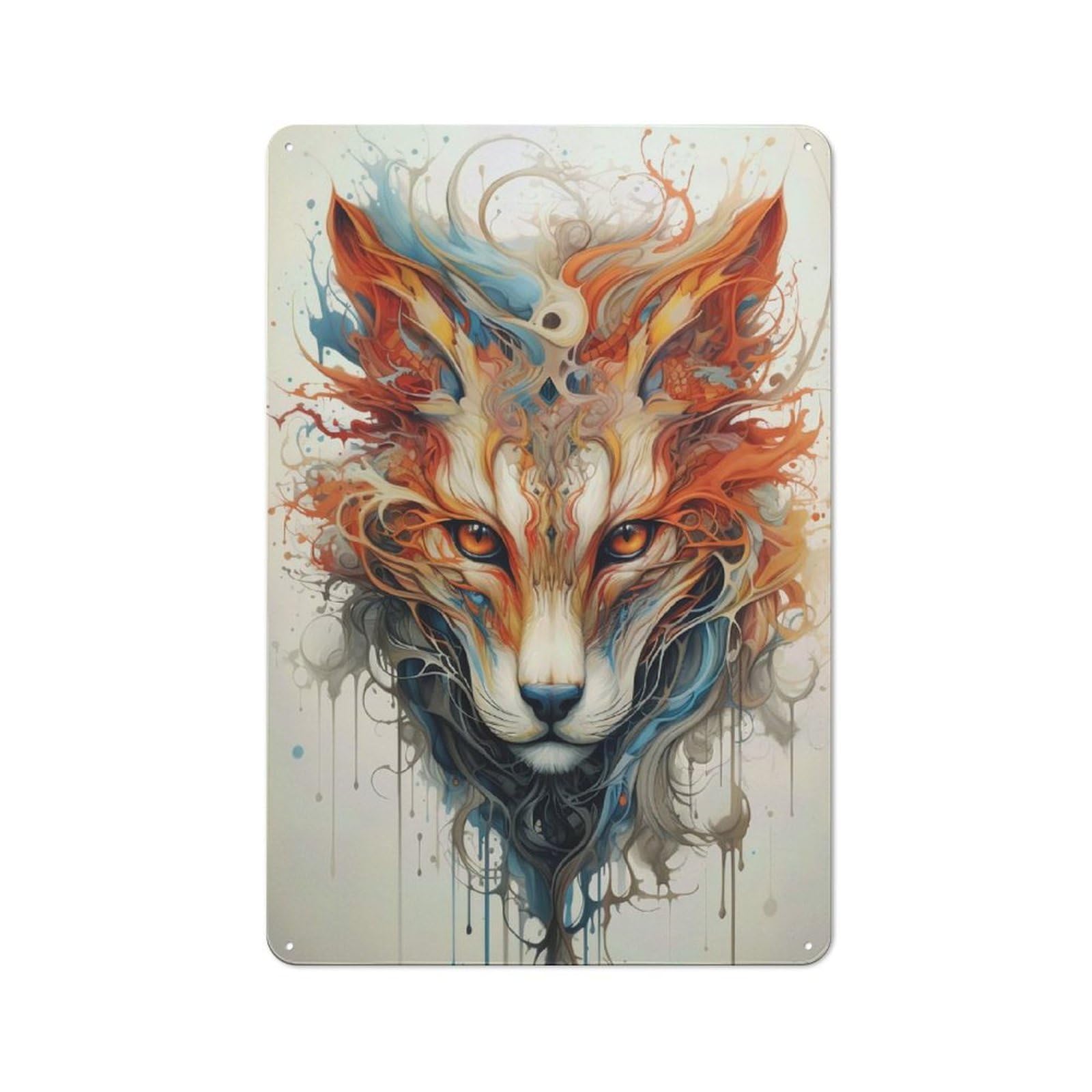 Metal Plaque 30x20cm with Abstract Fox Portrait with Watercolor Effect for Pub Or Café, Retro Decor, for Pub Decor Enthusiasts Refreshing A Room in Autumn