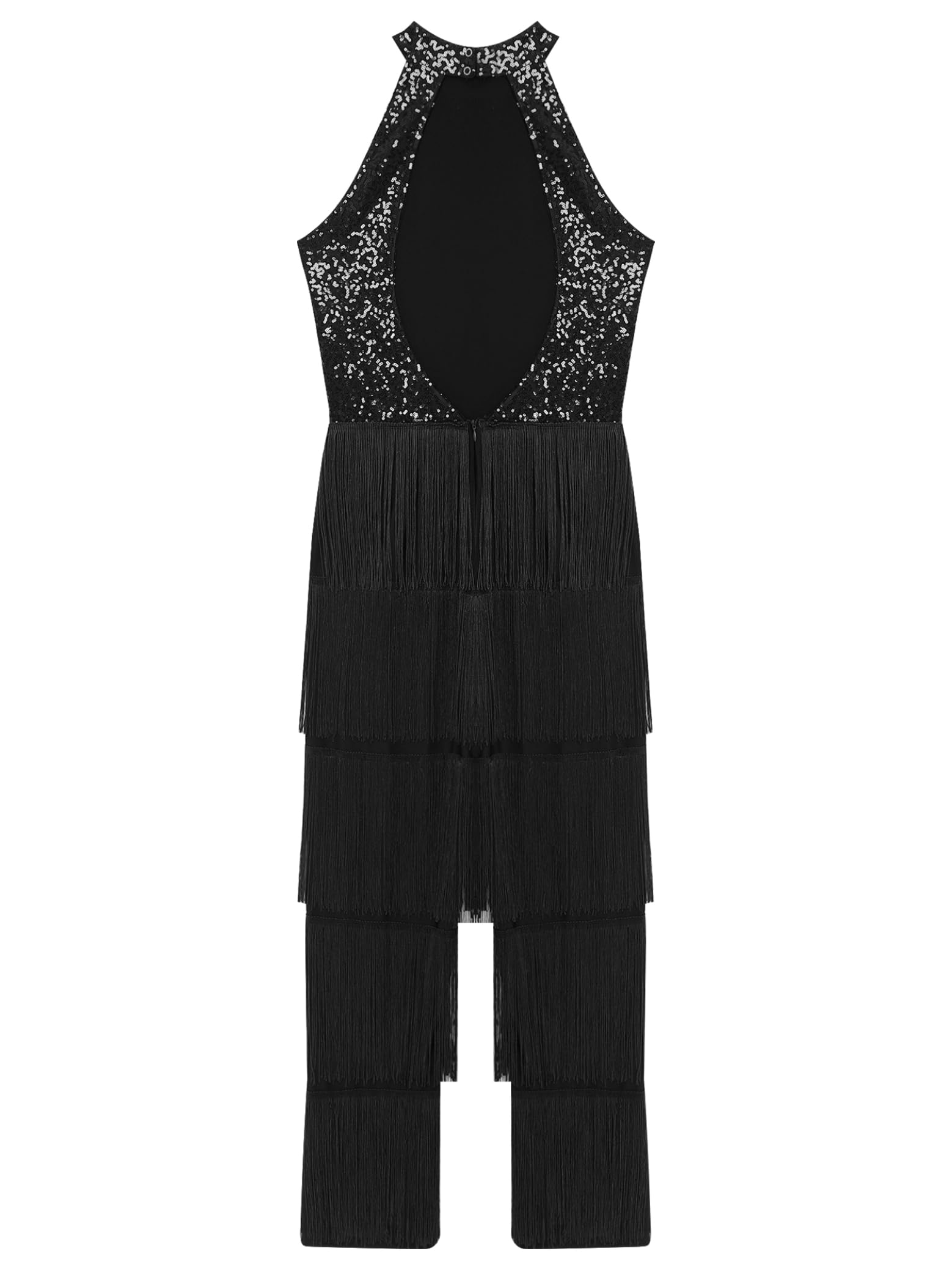 Body Da Ballo Donna Latino Body Intero Paillettes Glitter Tuta Senza Maniche Frange Nappe Pantaloni Danza Abbigliamento Danza