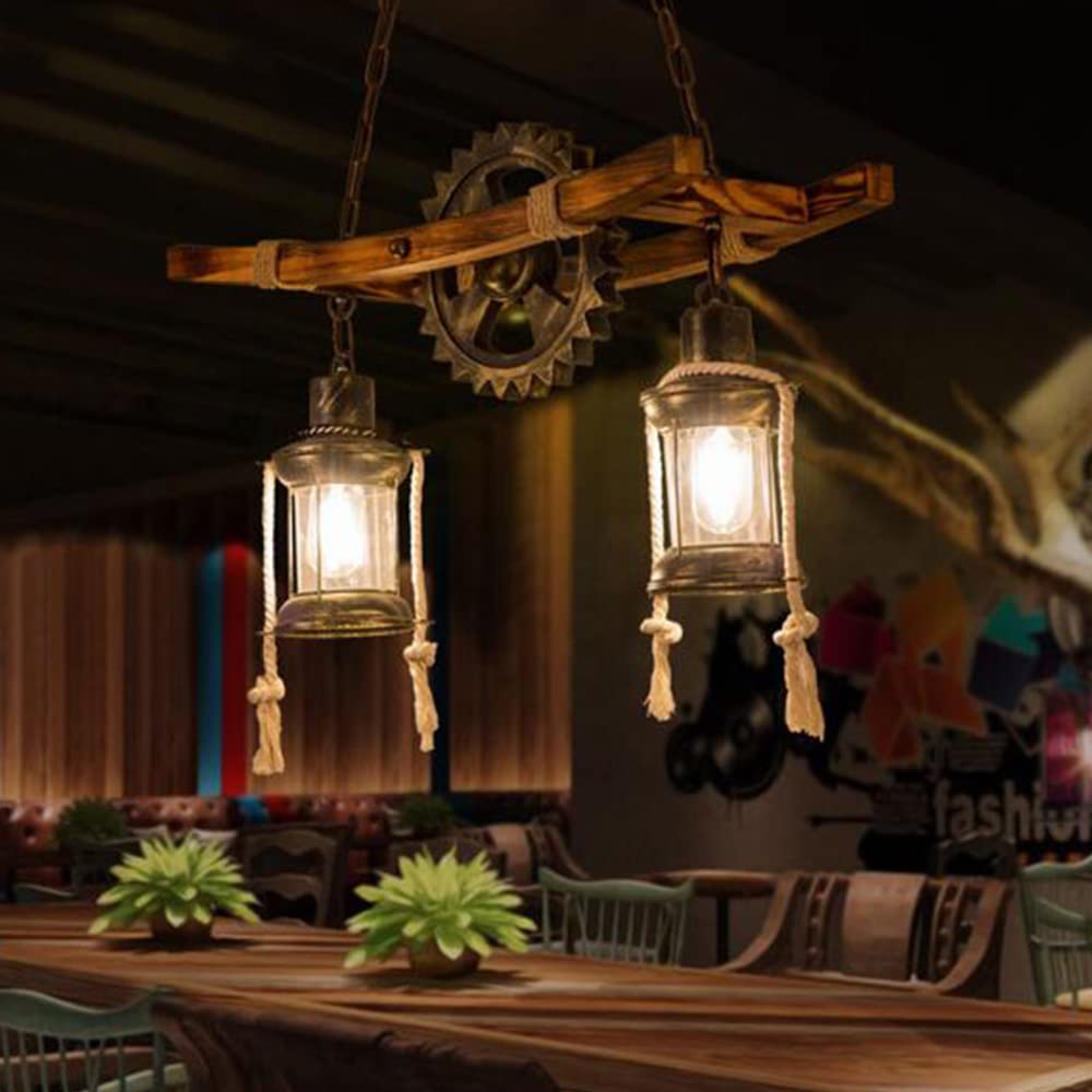 Drewniana lampa wisząca vintage lampa wisząca przemysłowa metalowa wisząca lampa retro stół jadalnia żyrandol E27 lampa sufitowa sypialnia salon jadalnia kuchnia loft bar oświetlenie dekoracyjne