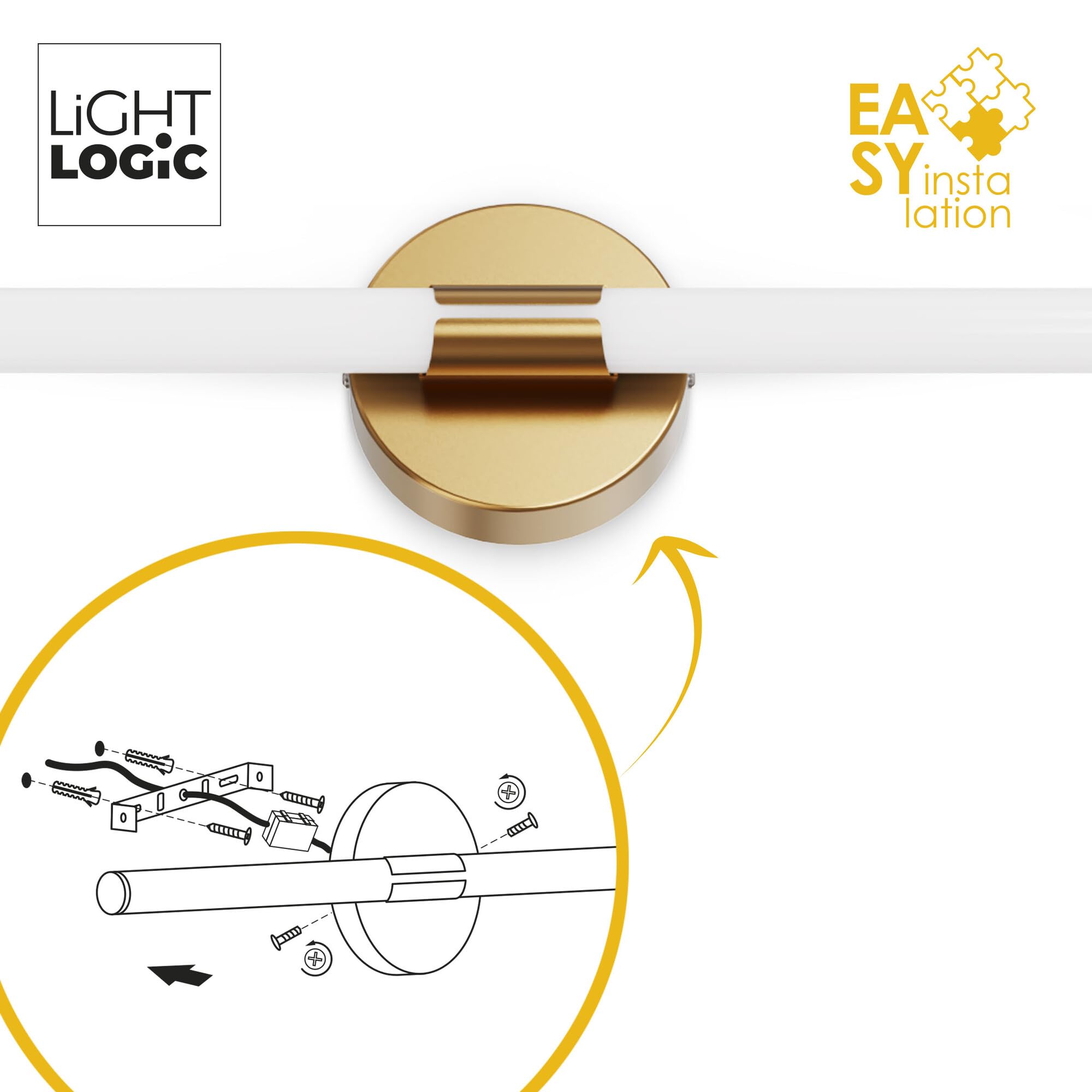 Applique miroir LED salle de bain or 60 cm – 8W – IP44 – Éclairage uniforme au-dessus du miroir – Finition dorée (seule couleur)