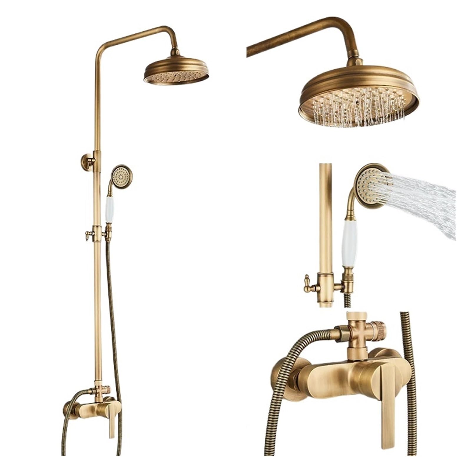 Ensemble de robinets de douche en laiton antique Model E luxe et mitigeur chic