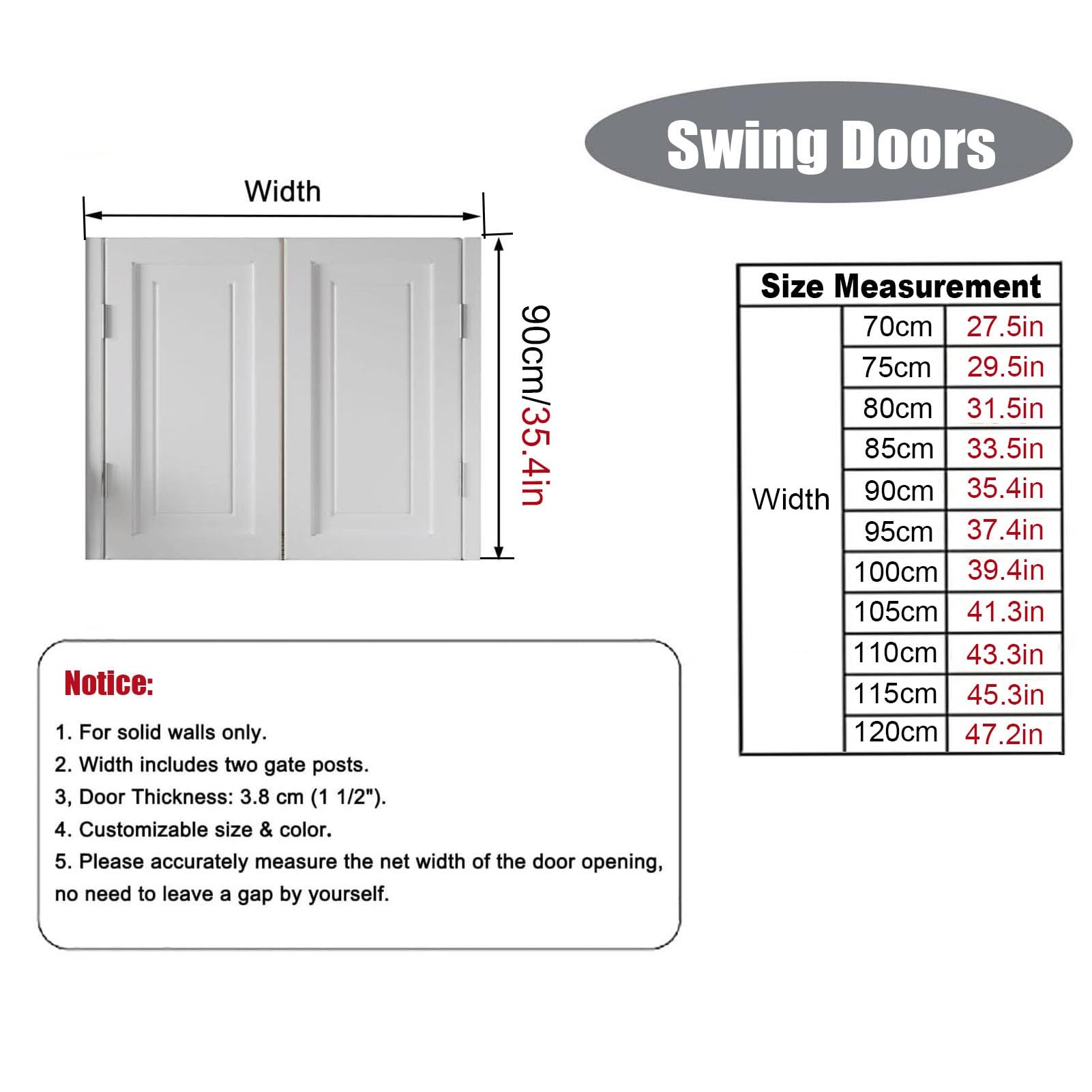 Portes battantes en bois massif avec fonction de fermeture automatique pour cloisons intérieures, portails pour animaux domestiques, comptoirs de magasin – Durable, facile à installer, parfait pour un