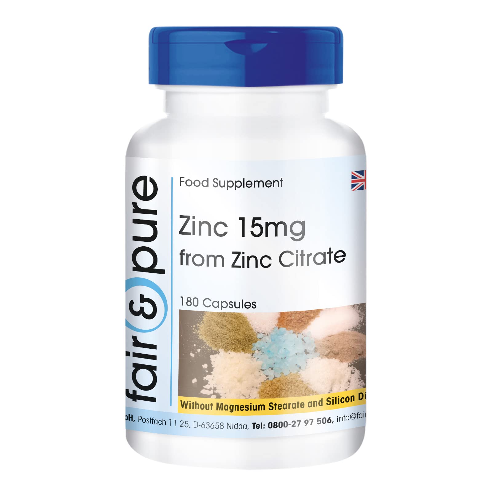 fair & pureZinc Supplement - zinc Citrate Contains 15mg zinc - Vegan - 180 Capsules