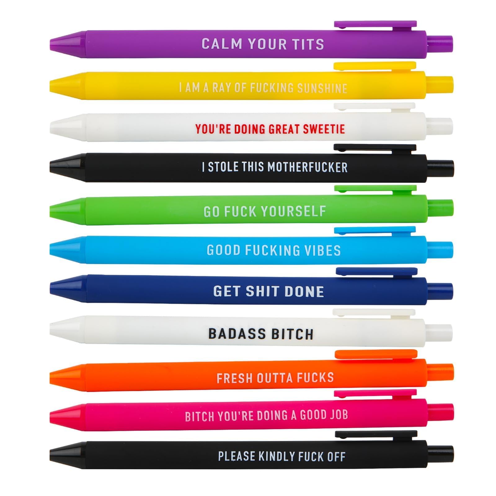 Litoott 11pcs Swear Word Funny Pens - Glitter Ink with Snarky Sayings for Adults - Demotivational Profanity Set