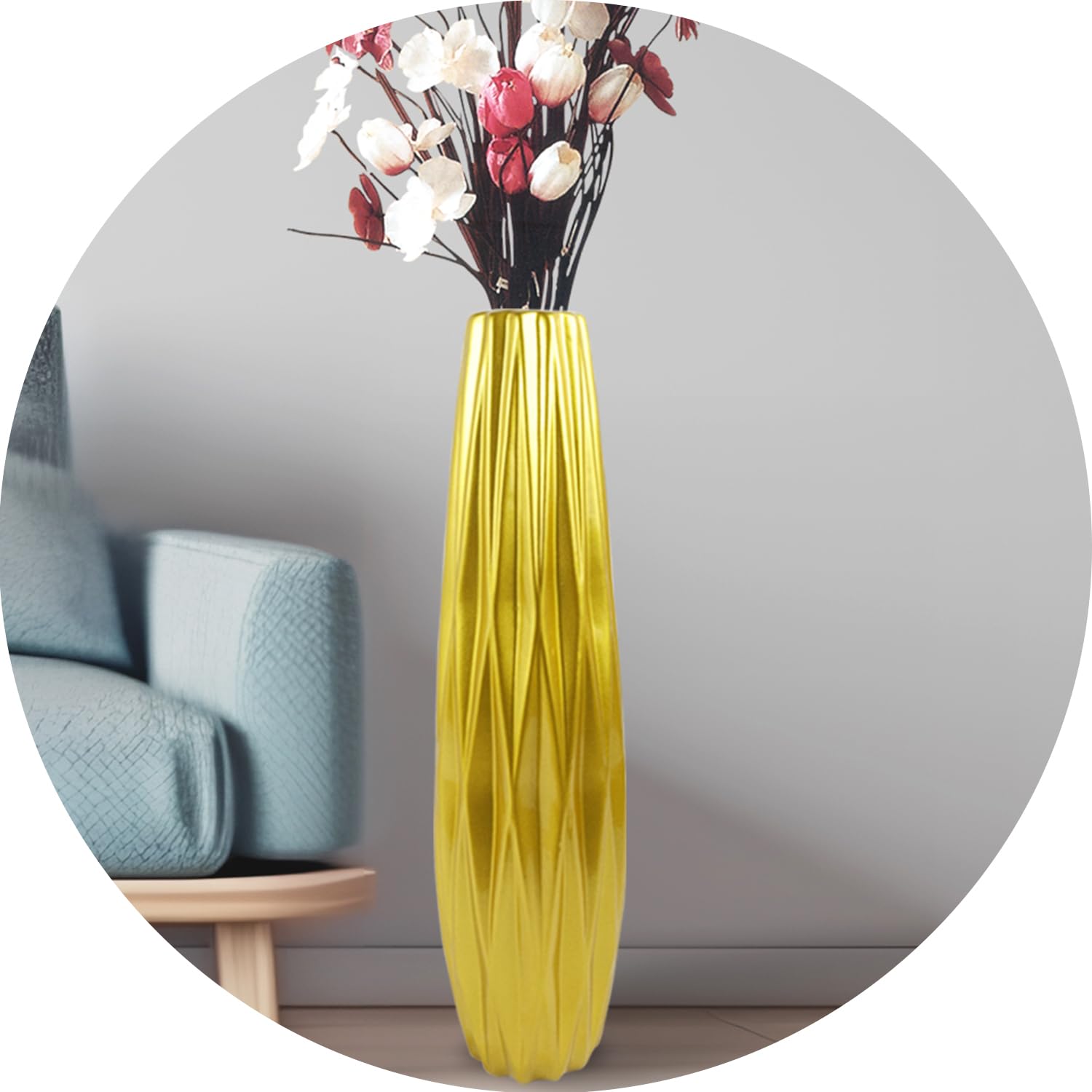 Ceramic Gold Floor Vase 28 Inches Tall,Modern Large Flower Vases for Living Room Décor,Wicker Floor Big Vase Decorations for Home,Bedroom,Farmhouse,Standing Plastic Vase Decorative Tall