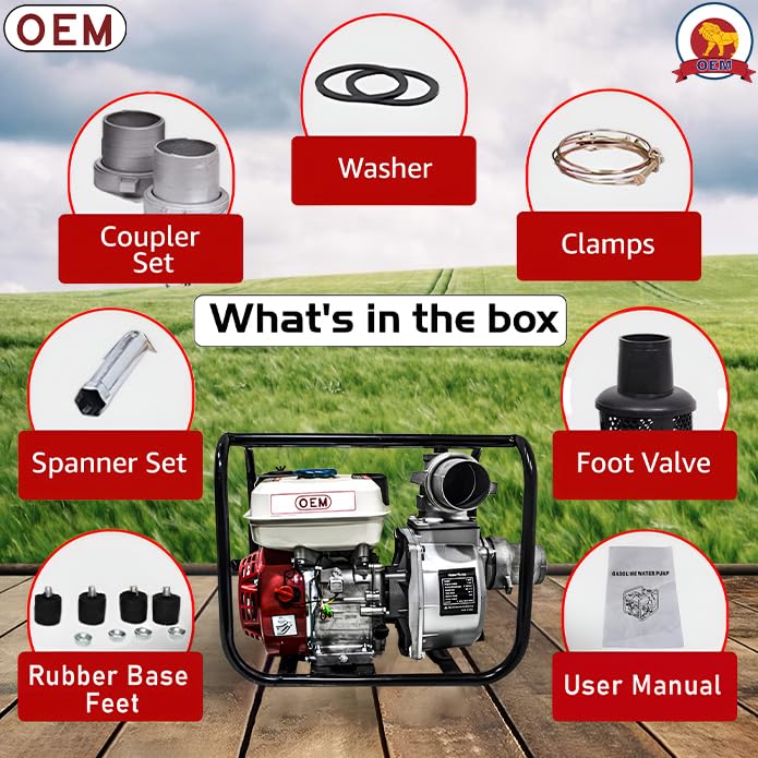 Image of OEM 3-Inch Water Pump with 6.5 HP 196cc Petrol Engine | Heavy Duty 4-Stroke Portable Pump for Farming, Irrigation & Flood Drainage