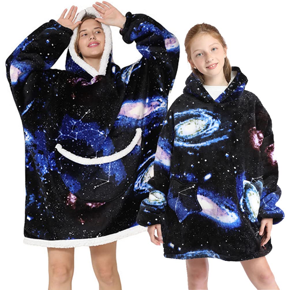 Youlike Women's Universe Oversized Wearable Blanket Hoodie For Adult Kids - Super Soft Sherpa Fluffy Fleece Sweatshirt Hooded With Giant Pocket(Universe)