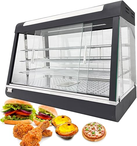 Vitrina de 35 pulgadas de arco circular de alimentos, tres capas de vidrio con perspectiva de cuatro caras, para pizza, sándwich, huevo, tarta de