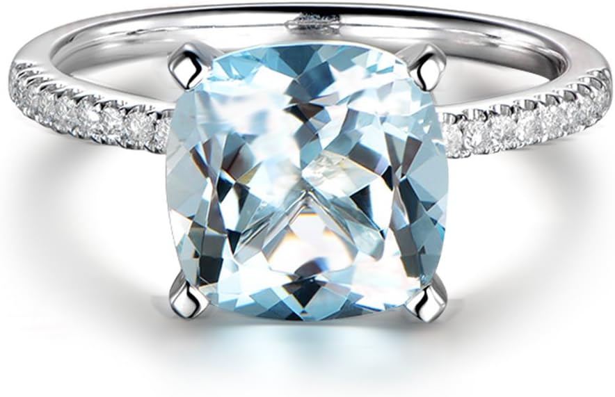 Promise Gemstone natural Aquamarine 14ct White Gold Inlay 0.15ct Diamond in South Africa Wedding Engagement Ring For Women
