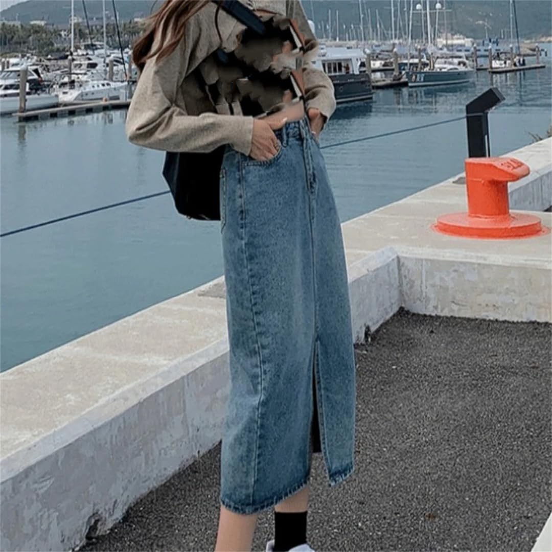 Gonne da donna estive con spacco frontale alla moda Midi Denim gonne