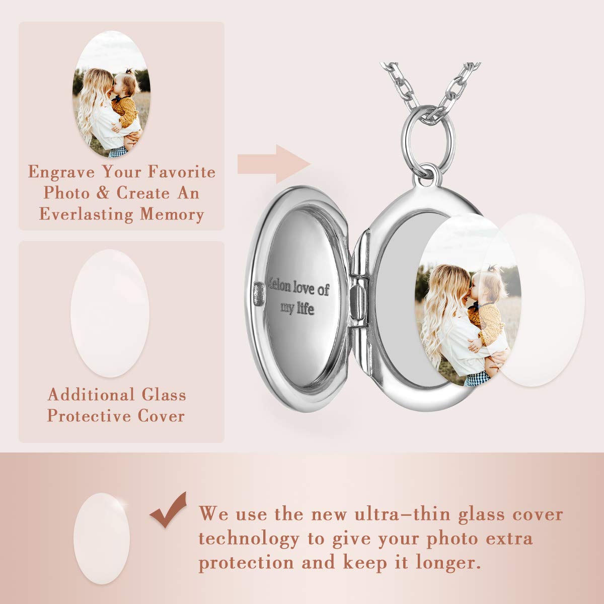 ChicSilver Damen 925 Sterling Silber Halskette Personalisiert Medaillon für Mädchen, Damen Medaillon zum öffnen für Bilder, Frauen Rund/Oval Medaillons für Bild Amulett Schmuck für Freundin Ehefrau
