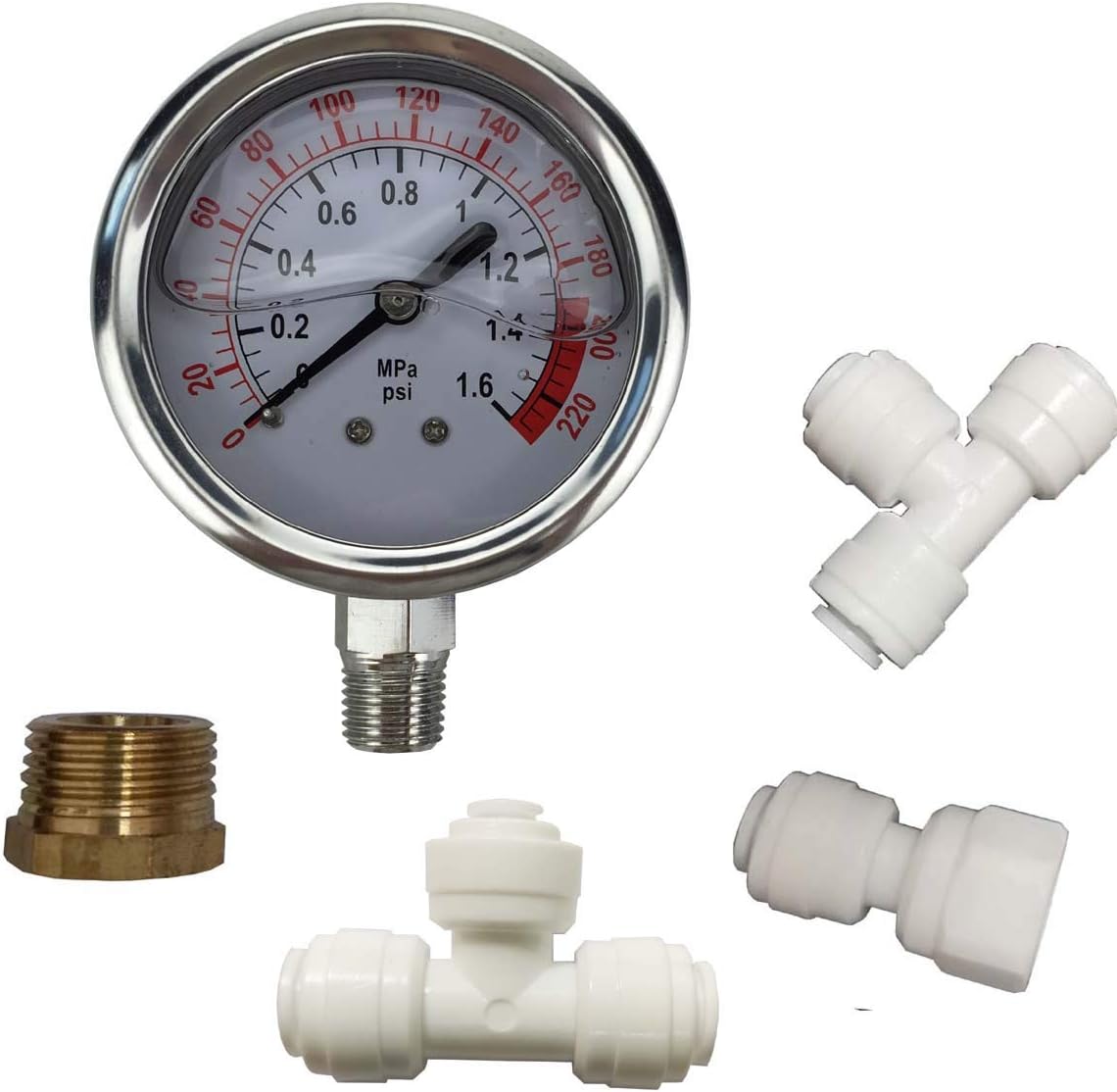 Malida The Water Filter Water Stainless Pressure Gauge For Aquarium Meter 0-1.6MPa 0-220psi Reverse Osmosis System Pump With 3/8
