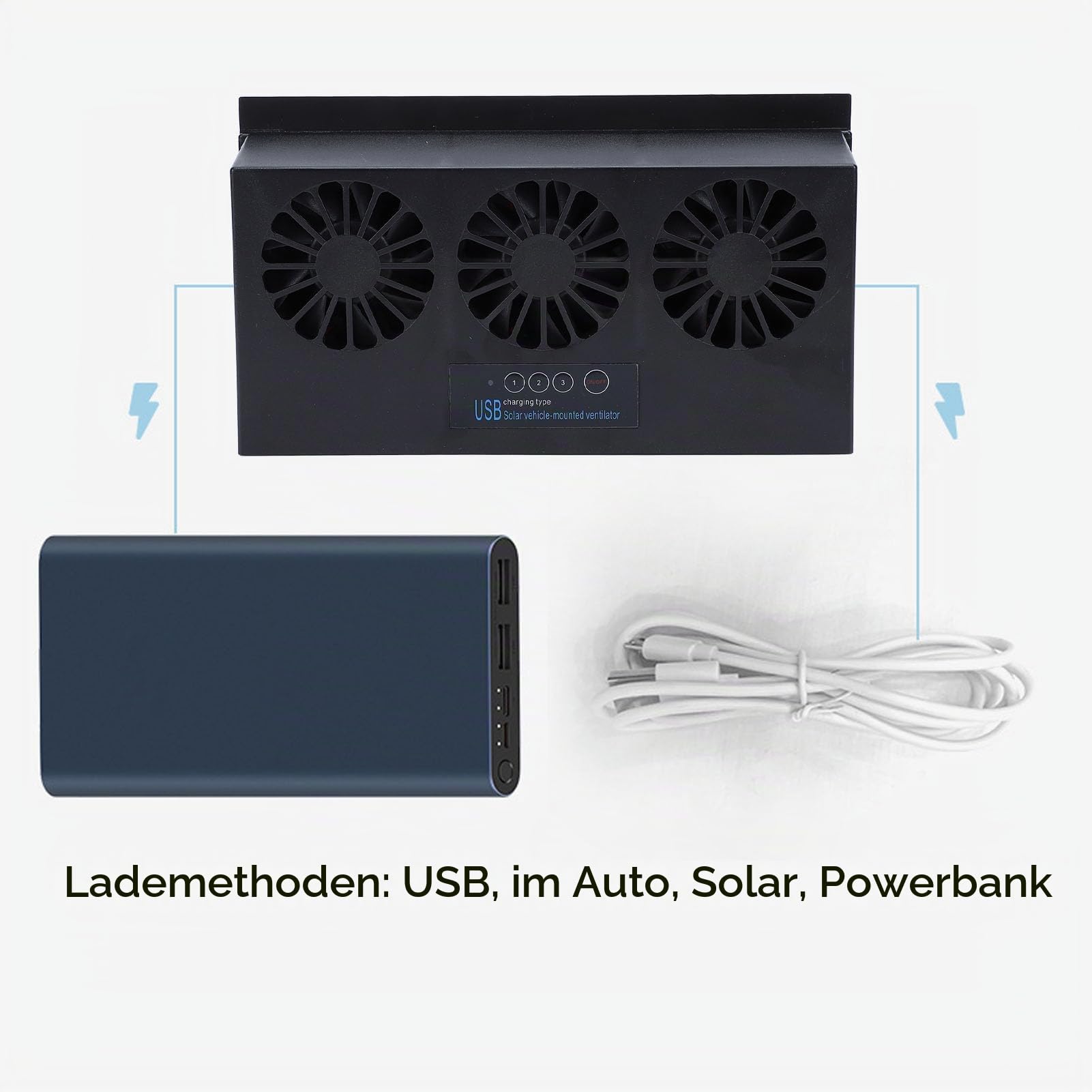 Auto-Abluftventilator, 4500 U/min, 3 Ventilatoren, Solarbetrieben, Auto-Lüftungsgitter, Kühlerventilatoren, USB-betrieben, Energiesparend, Leise, Autofenster-Kühler, Luftreiniger