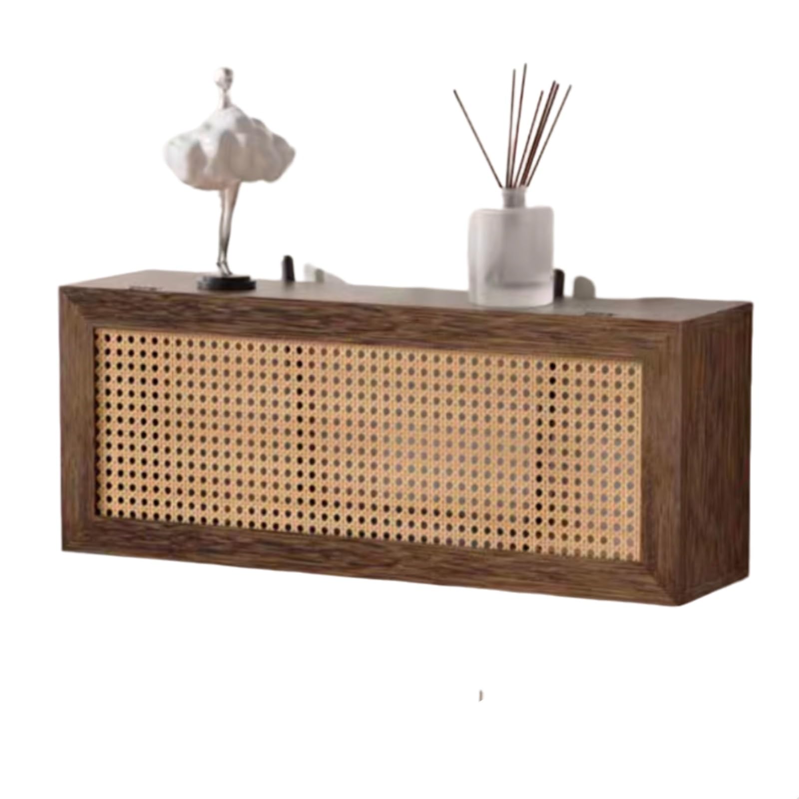 Rattan-WLAN-Router-Aufbewahrungsschrank for Kabelmodems und Netzwerkgeräte – Hölzerne WLAN-Router-Box, stilvolles Design mit Belüftung und Kabelmanagement(50 * 13 * 20cm)