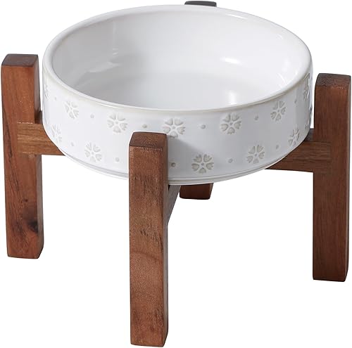 Miniatura 28 de Juego de cuencos dobles elevados de cerámica de 6.1 pulgadas con soporte de madera de acacia, 2 alturas elevadas, cuencos para alimentos y agua para