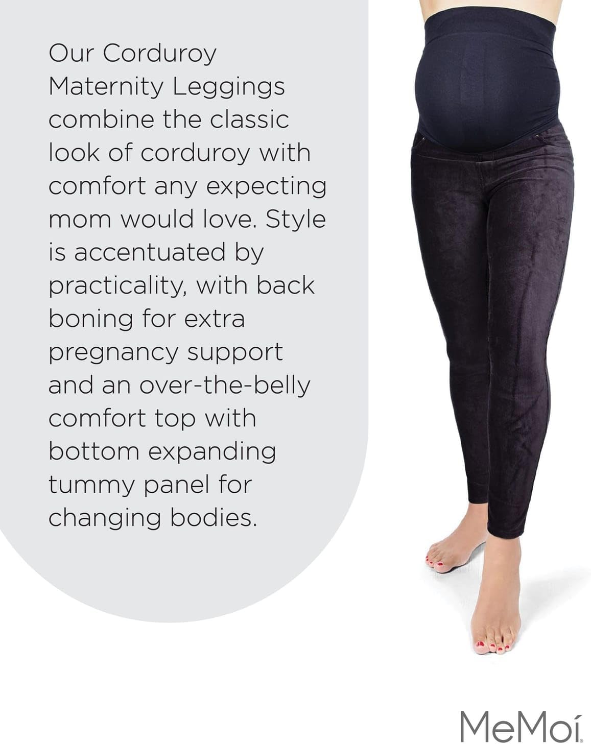 MeMoi Women's Maternity Cotton Blend Corduroy Leggings with Back Boning