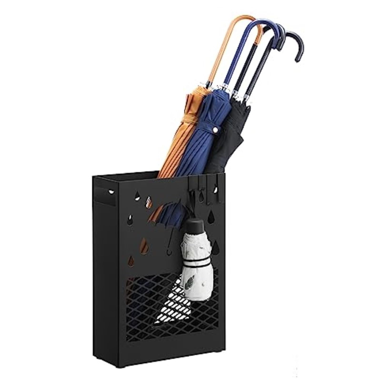 FVDZRFIE Umbrella Stand Metal Metal Umbrella Stand, Holder Rack, With A Removable Drip Tray, 4 Hooks, For Entryway(Grid)