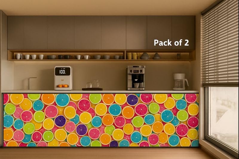 Image of Decorative Sink Curtain for Kitchen | Pack of 2 | 150x70 cm Under-Sink Cover | Printed Fabric Panel with Rod Pocket | Washable Storage-Hiding Curtain for Modern Home Decor (LIMBU)