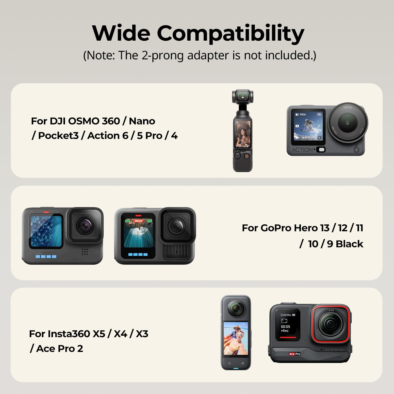SMALLRIG Uchwyt na pasek do plecaka do GoPro Hero 13/12/11, do DJI Osmo Nano Action 6/5 Pro/4/Pocket 3, do Insta360 X5/4/3/Ace Pro 2, mocowanie na rzep z adapterem głowicy kulowej -5721