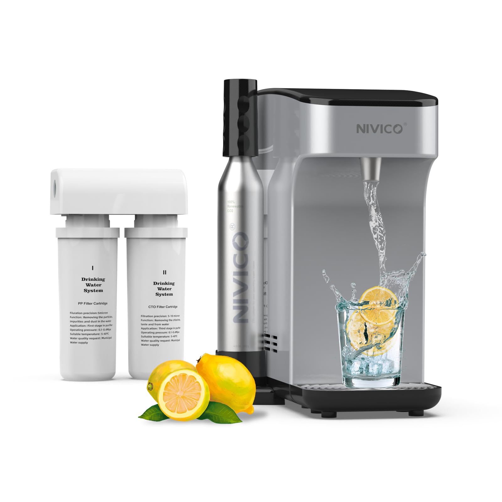 3-in-1 Sparkling Water Maker, Compressor Cooling Carbonator with Cold, Sparkling and Ambient Water Functions, Touch Screen, Starry Silver, Compatible with Bottled Water or Purified Pipeline