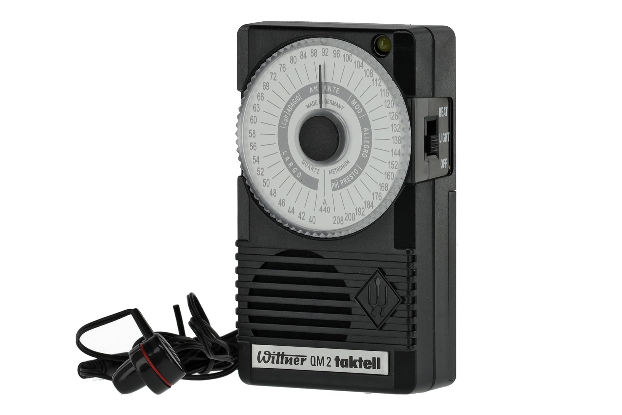 Wittner Taktell® Quartz QM 2 Series 861 - Custodia in plastica nera - 40-208 battiti/minuto - 39 posizioni di tempo - Con intonazione da concerto a1 = 440 Hz - Include batteria (9 volt) e auricolari