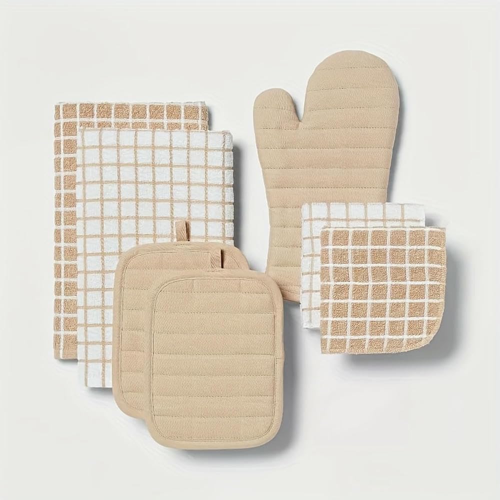 Set de textiles de cocina antideslizantes de 7 piezas con manoplas de nailon aptas para alimentos