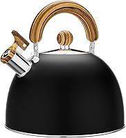 Vista 12 de Tetera silbante de 2.6 cuartos de galón para estufa, acero inoxidable de grado alimenticio con mango de madera fría, compatible con inducción