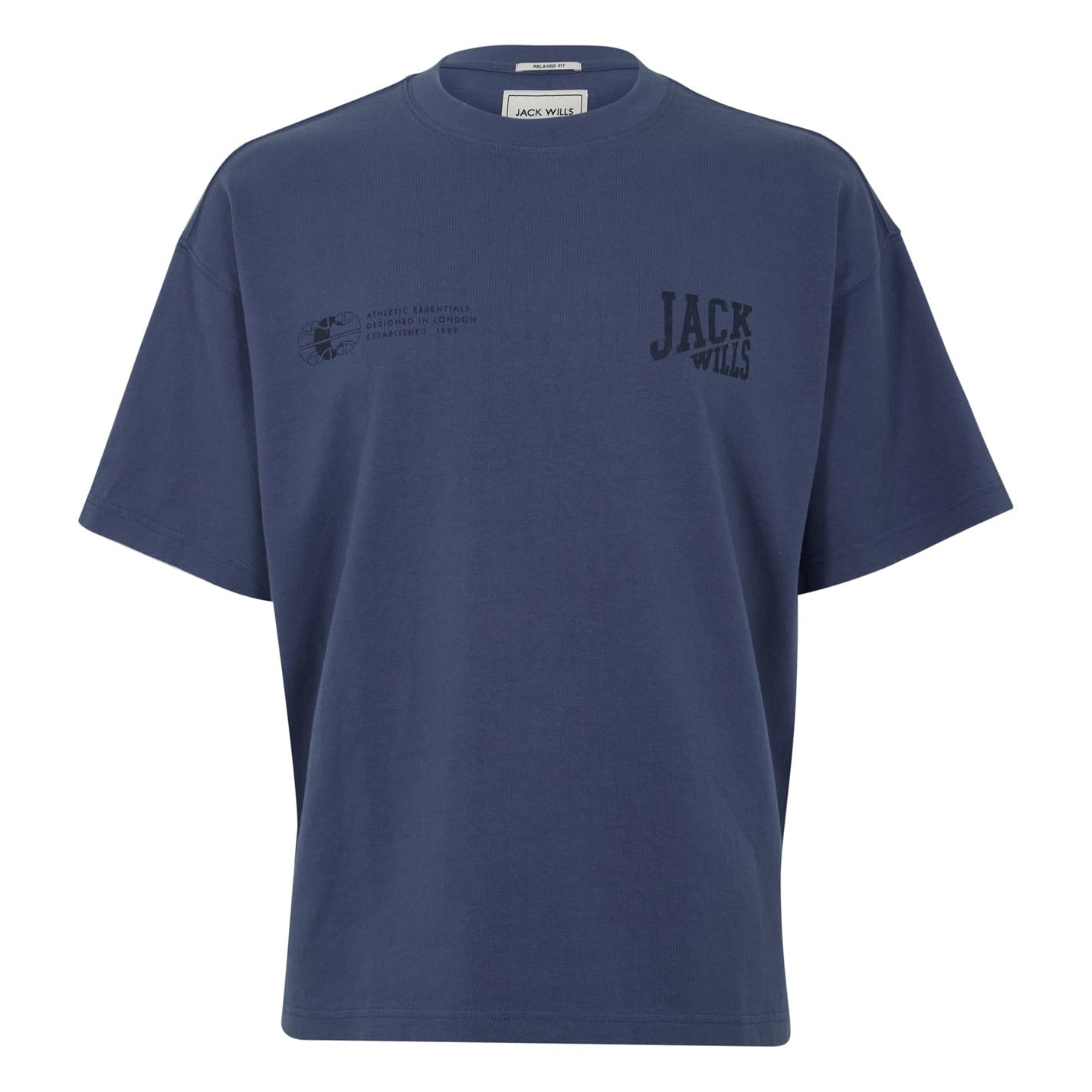 Jack Wills Men's Jw Stacked Logo Regular Fit T-Shirt - Vintage Indigo - L