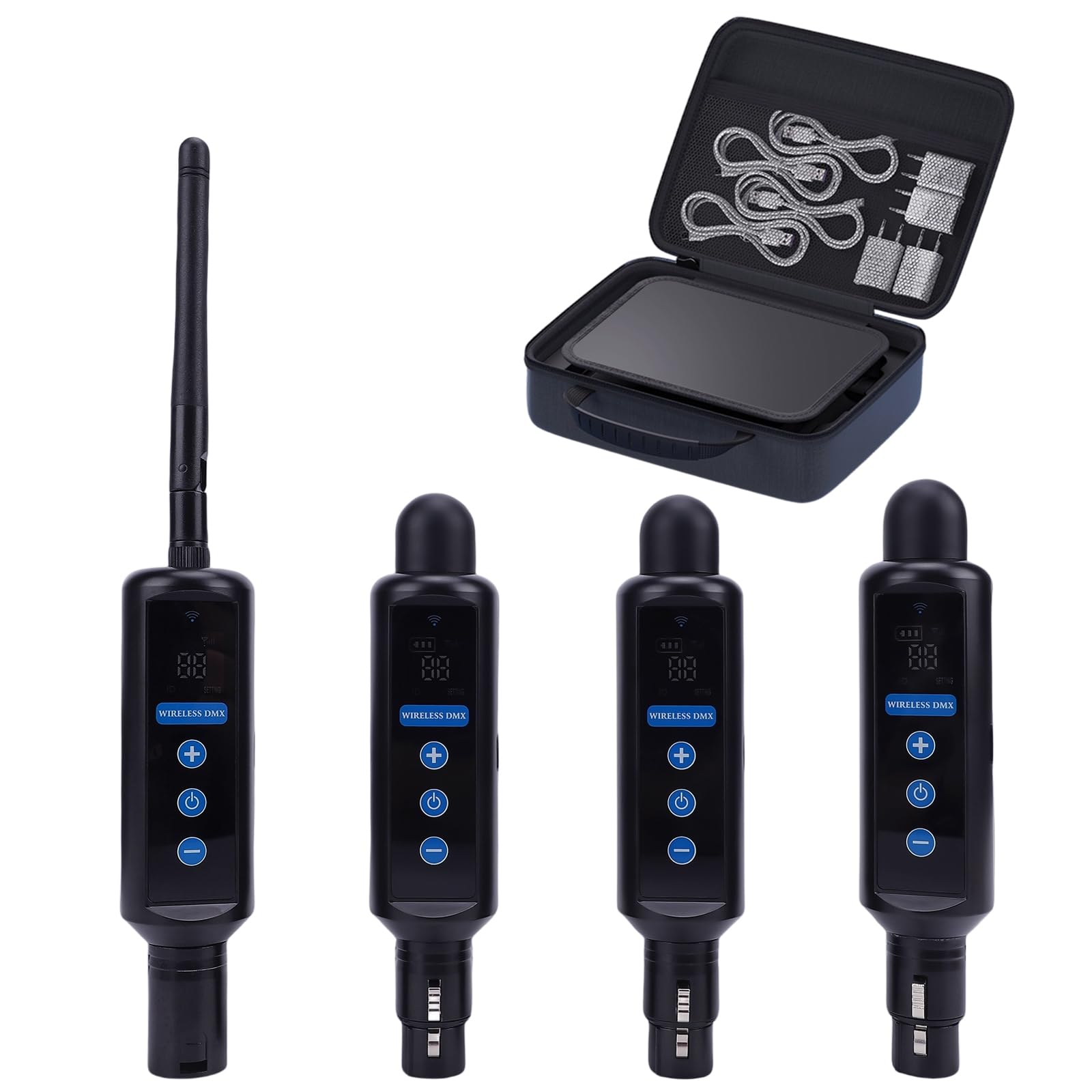 Tomshine Kit DMX 512 Wireless, 1 Trasmettitore e 3 Ricevitori a Batteria, Sistema 2.4G Touch, 20 Gruppi ID, XLR 3 Pin per Luci DJ Palco Discoteca Feste, incl. Custodia Protettiva