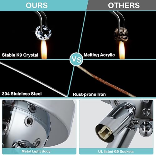 Miniatura 5 de HMVPL Lámpara de techo con 4 luces de cristal cromado, lámpara Sputnik moderna, adecuada para dormitorio, cocina, pasillo, armario, comedor