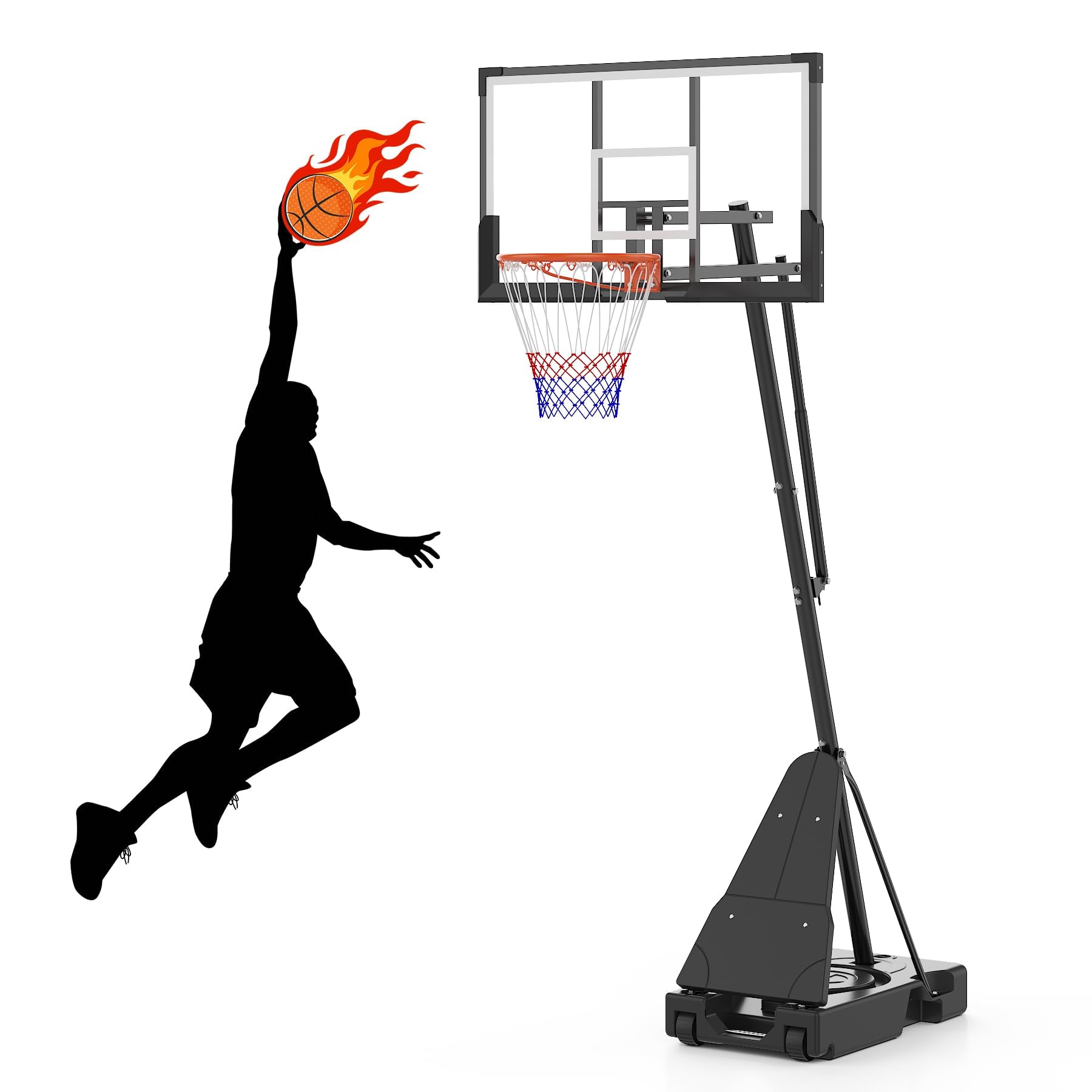 View 1 of ***SIMILAR ITEM*** ElfinAura Basketball Hoop, 48 Inch Shatterproof PC Backboard, 4.9-10FT Height Adjustable, Mobile Stand with Wheels