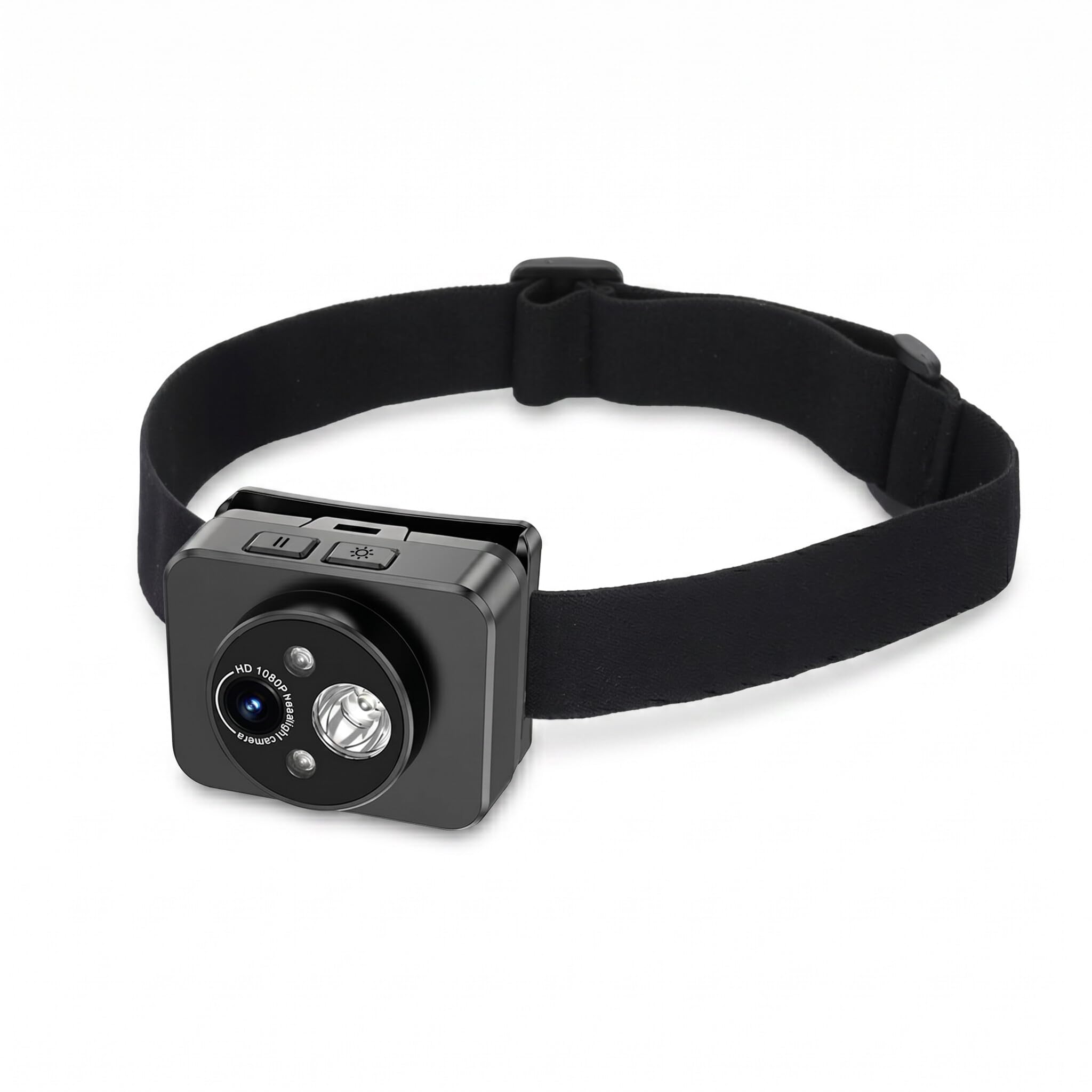 Telecamera da testa, 1080p con regolazione a 45° per registrazione, mini action camera, torcia frontale a LED, videocamera indossabile per sport notturni all'aperto