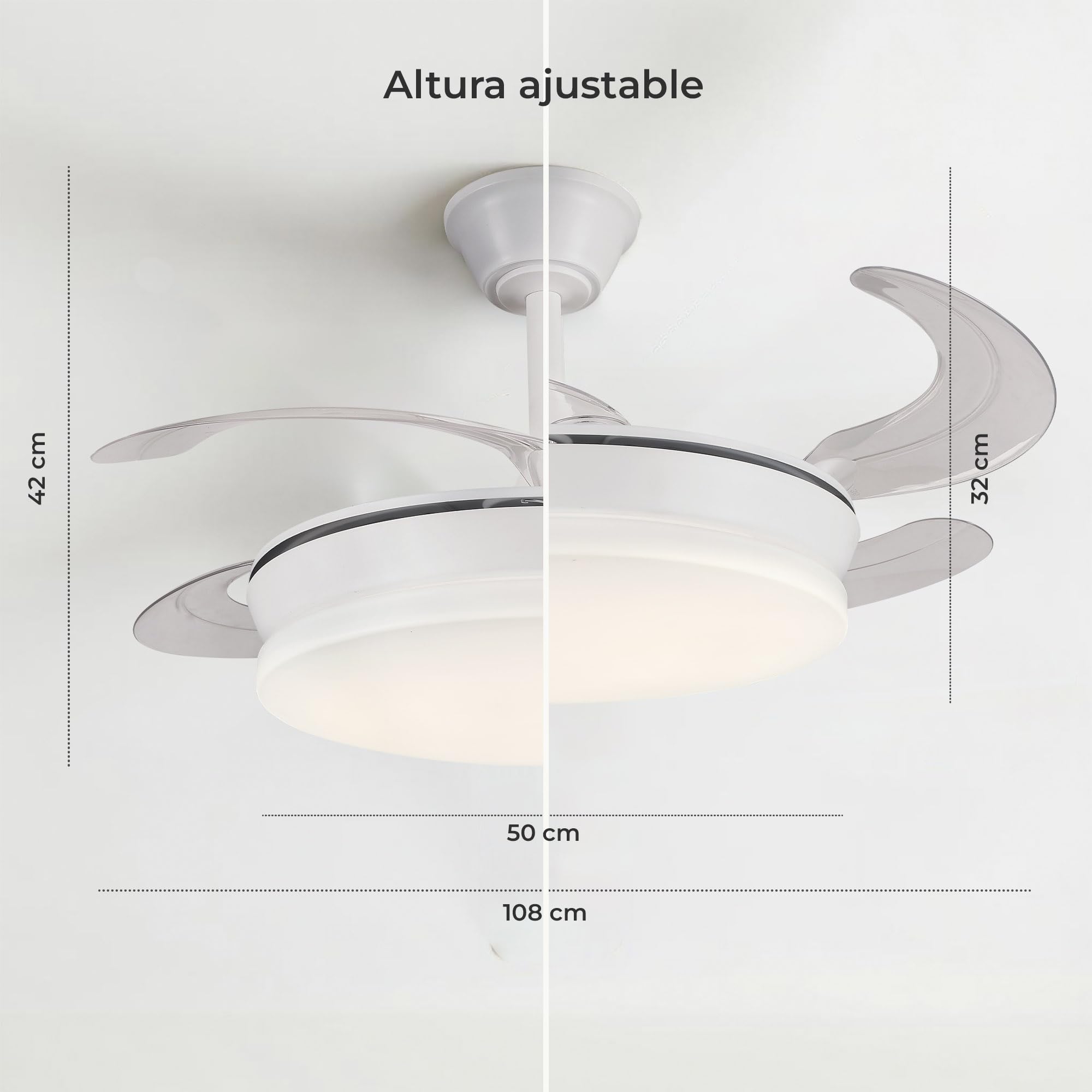 FAN PROJECT Ventilador de Techo Blanco Silencioso con LED - Ventiladores Retractil con Tonos de Luz y Función Verano e Invierno con APP - 30 W Motor DC con 4 Aspas (1) - 5