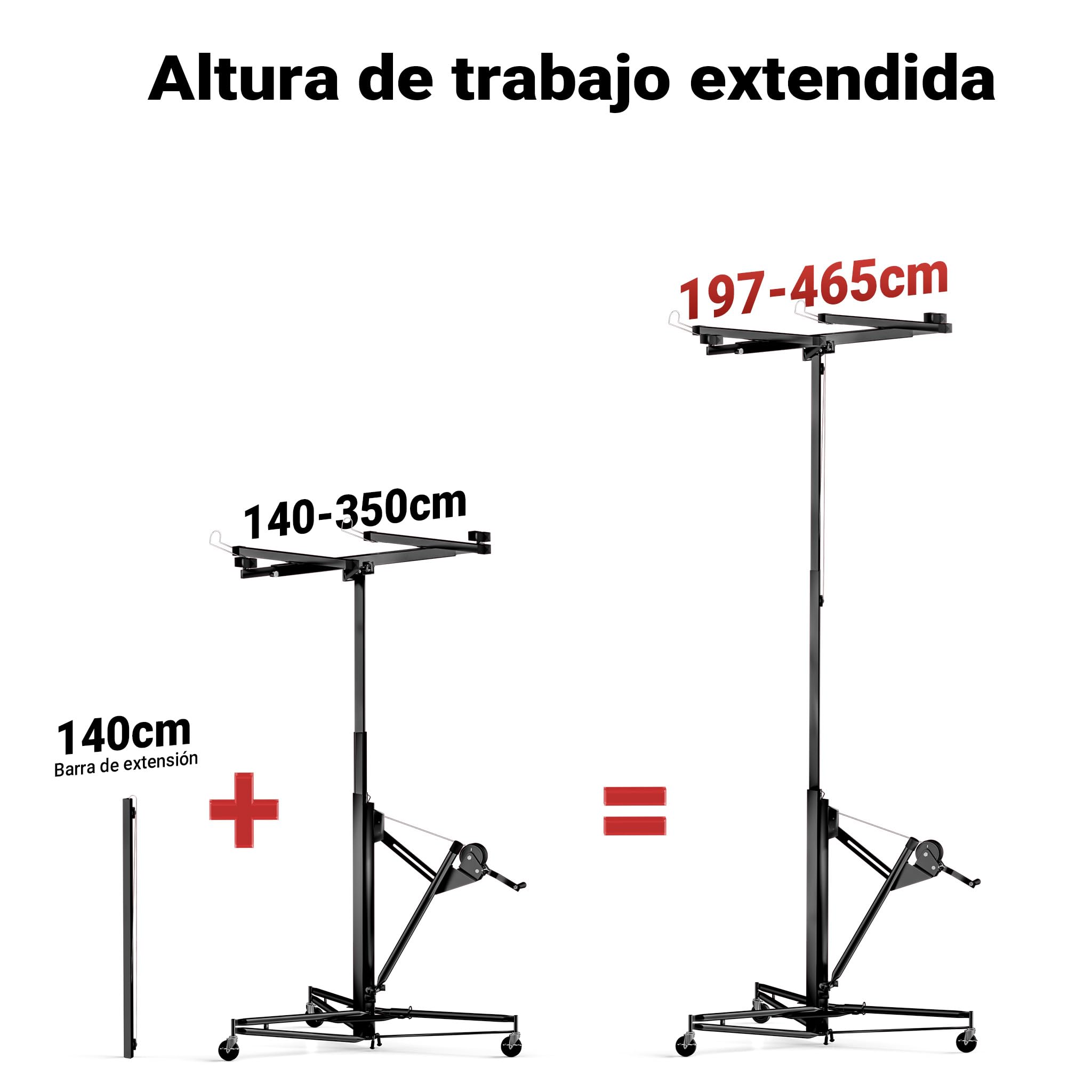 Extensión 140 cm Grúa Elevador Placa Paneles Yeso Ayuda Montaje Montacargas portátil XL
