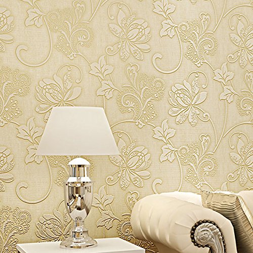 KeTian Modern Luxury Victorian Damask Embossed Texture for Living Room/ Bedroom/TV Background Non-Woven Wallpaper Roll, PVC, Silver, 0.53m(1.73inch) W) x 10m(32.8'L)=5.3㎡(57 square ft