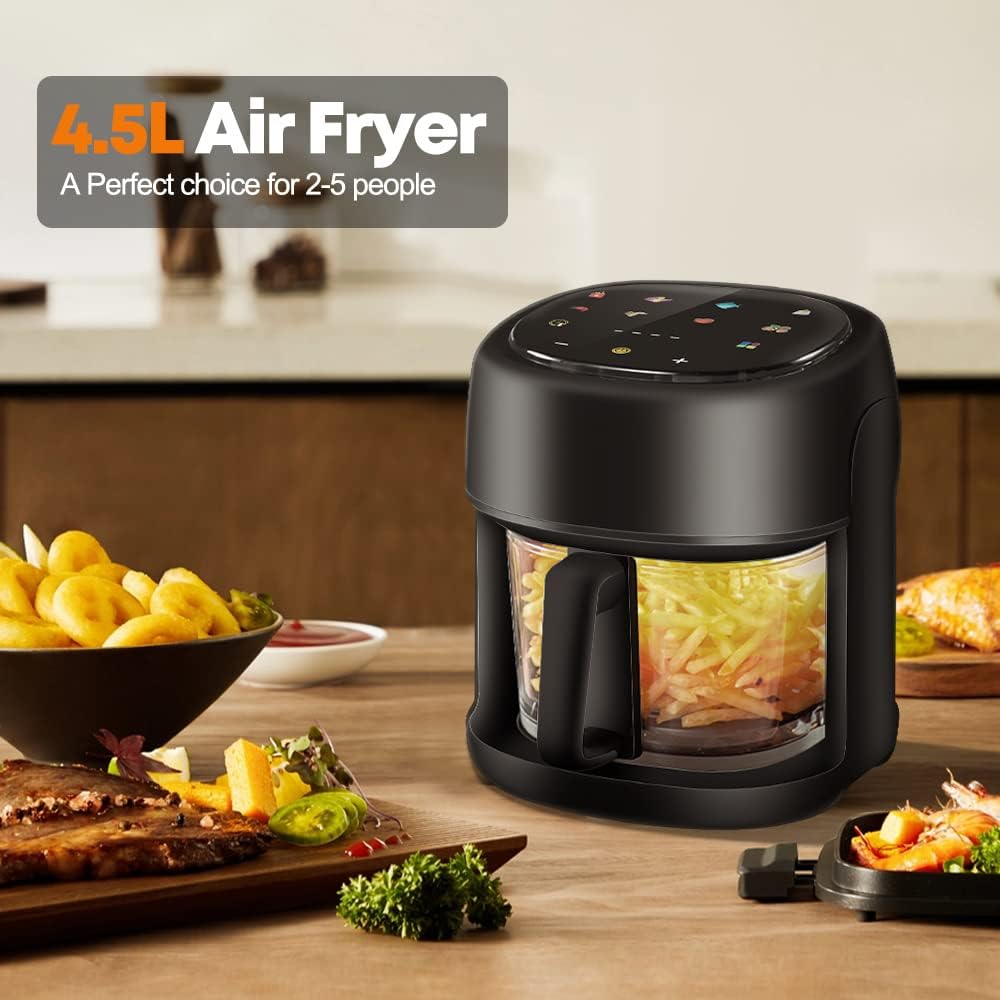 Friggitrice ad aria forno oilless con 8 preset rapida circolazione dellaria, capacità 4,5 litri, controllo touch LED, friggitrici ad aria di cottura visibile, nero Friggitrice ad aria forno oilless con 8 preset rapida circolazione dellaria, capacità 4,5 litri, controllo touch LED, friggitrici ad aria di cottura visibile, nero