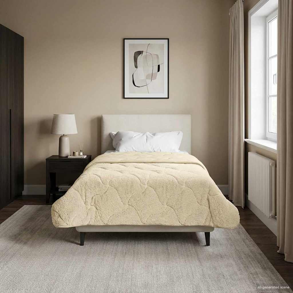 Fengshui Kołdra zimowa, kremowa, 155 x 220 cm – dwustronna kołdra pikowana z mikrofibry i polaru, oddychająca, można prać w pralce, nowoczesne wzornictwo dla spokojnego snu