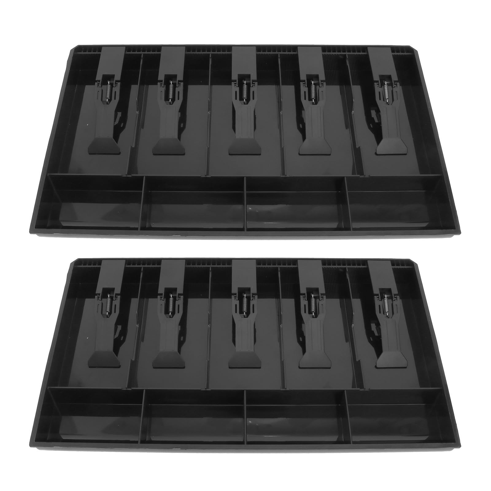 Abaodam 2 Pièces Boîte à Monnaie et 4 Compartiments Pièces avec 5 Compartiments Billets en ABS Noire Portable et Pratique pour Caisse Enregistreuse à Domicile ou Commerce